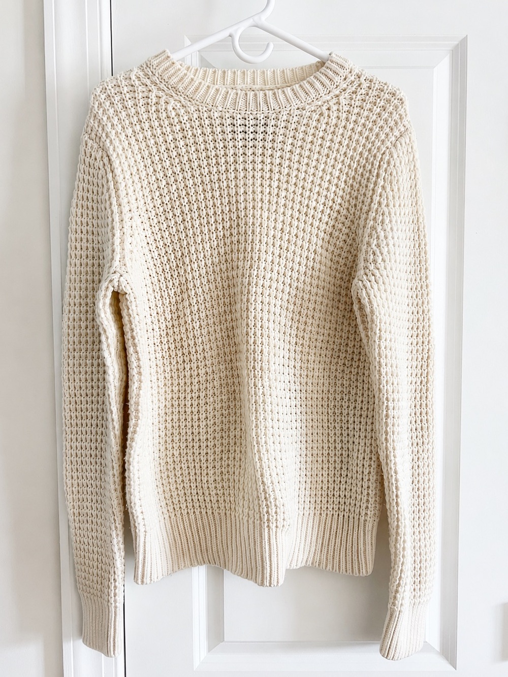 Vince Cream Ivory Wool Cashmere Chunky Waffle Knit Crewneck Sweater Medium